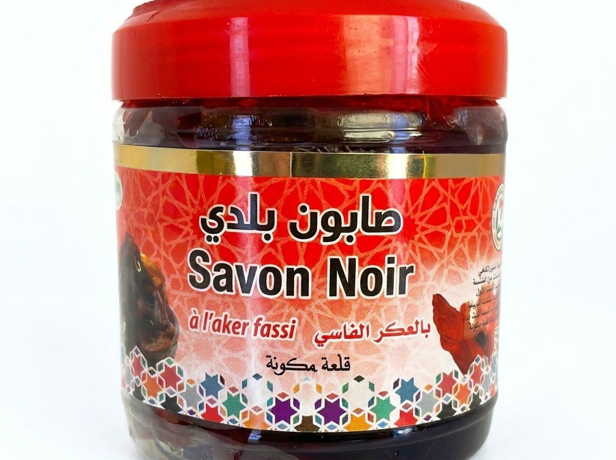 Savon noir naturel a l aker fassi Orianza 200g pot de gommage illuminateur corps
