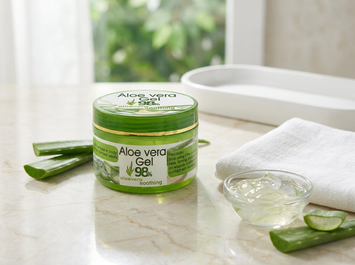 Flacon de gel d aloe vera pur et bio pour reparation cutanee apres rasage