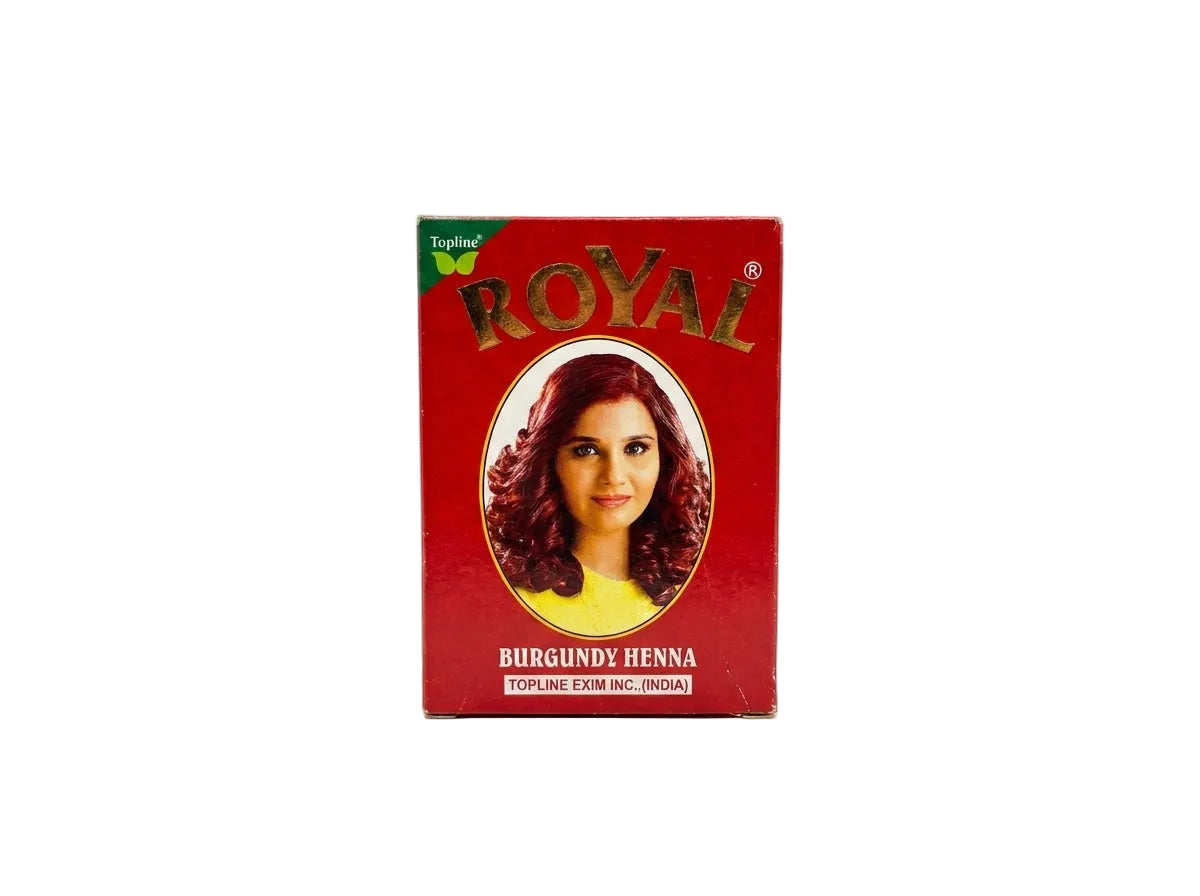Sachet de poudre de Henné Royal Bourgogne Intense Orianza Selection, soin tinctoriel végétal couleur bordeaux.