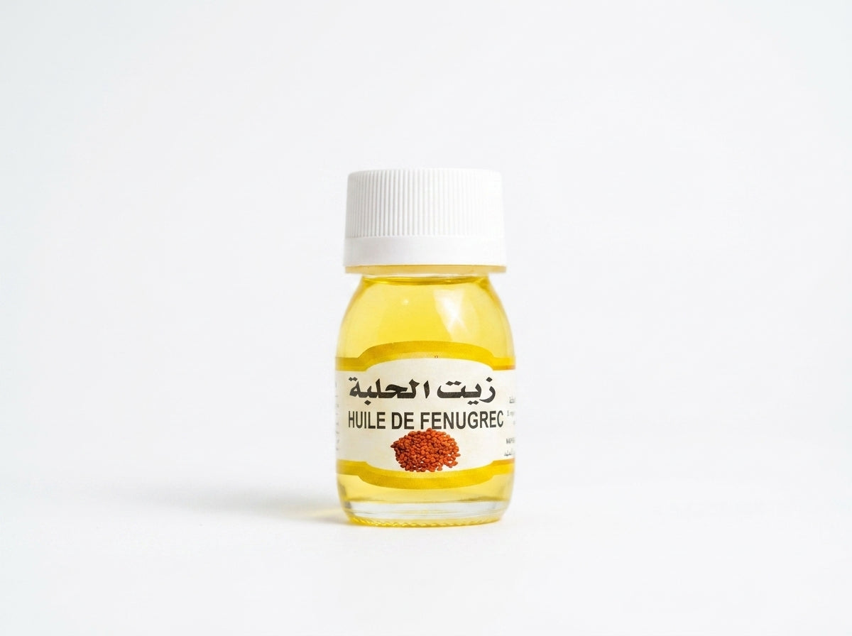 Flacon d'Huile de Fenugrec Pure du Maroc Orianza Selection, soin végétal galbant pour le corps et la poitrine.