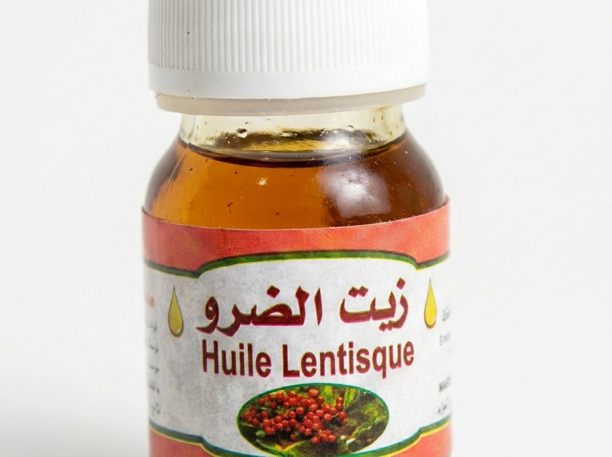 Flacon d'Huile de Lentisque Pistachier Dhrou Orianza Selection, soin végétal réparateur et décongestionnant.