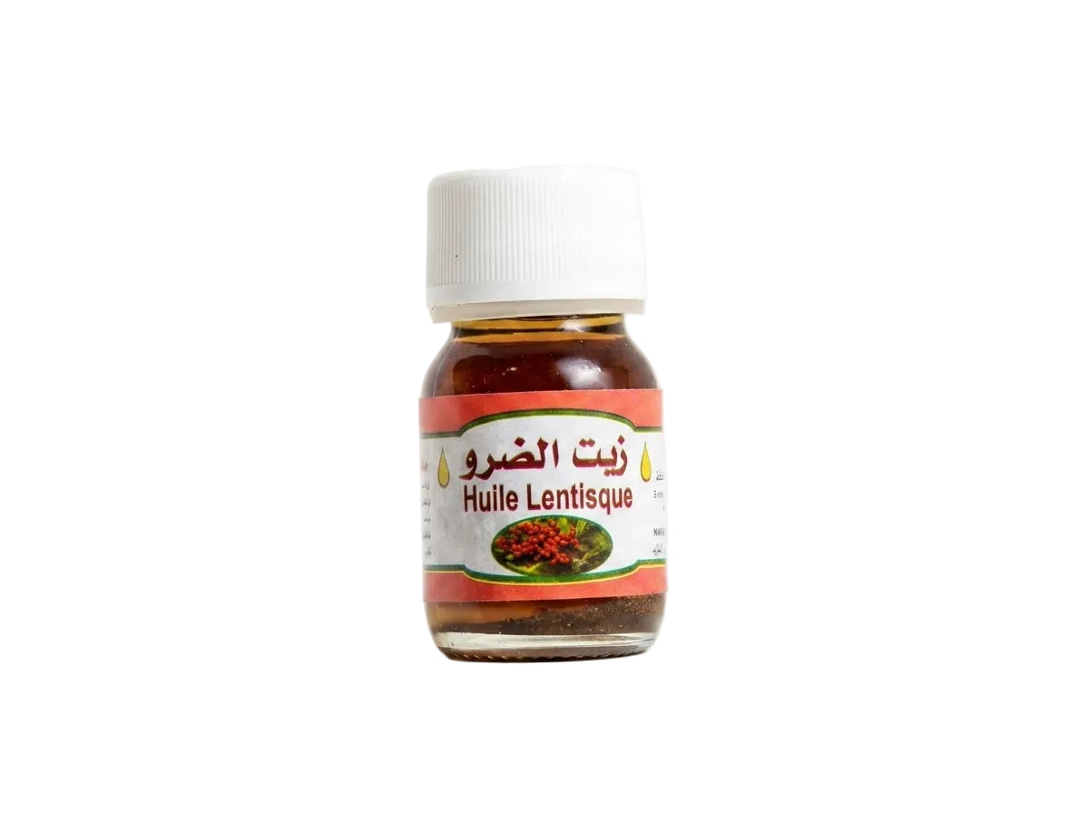 Flacon d'Huile de Lentisque Pistachier Dhrou Orianza Selection, soin végétal réparateur et décongestionnant.