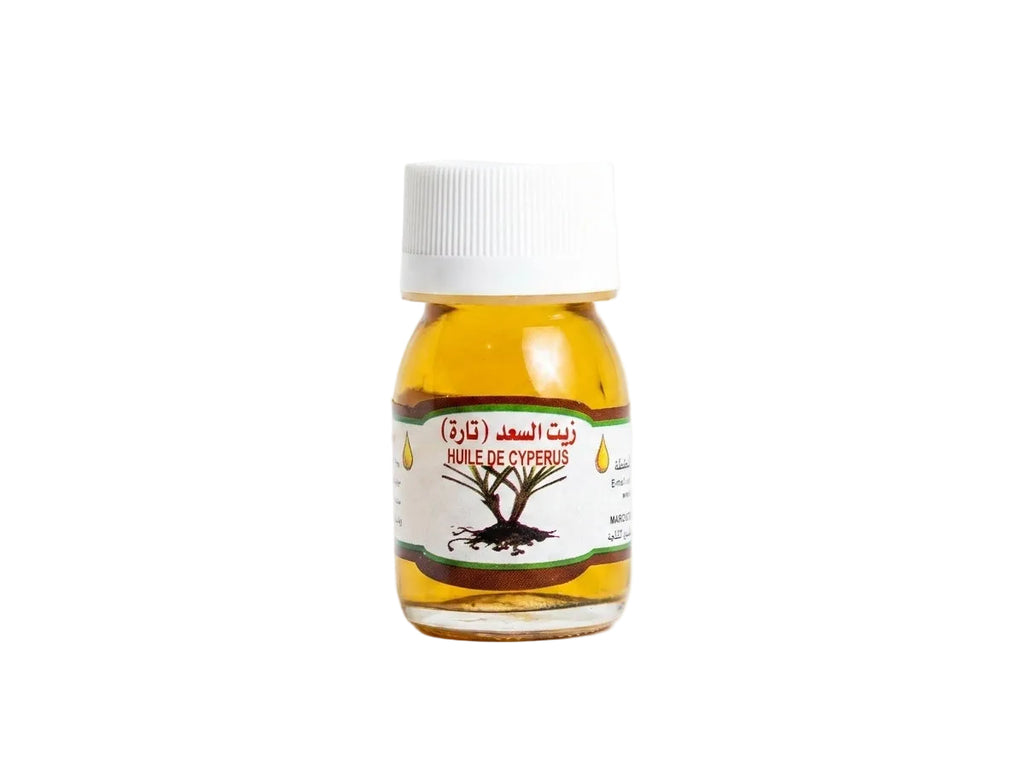 Flacon d'Huile de Souchet Cyperus Orianza Selection, le soin végétal anti-repousse poils et post-épilation.