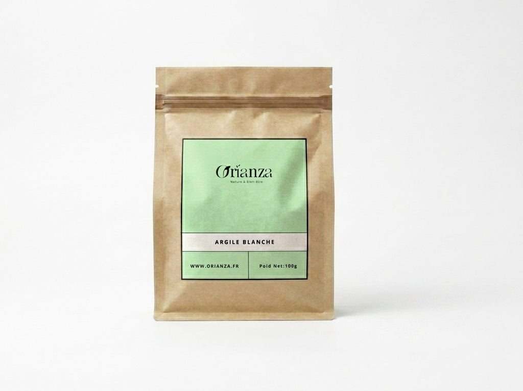 Sachet d'apothicaire en kraft d'Argile Blanche Pure Orianza Selection, Kaolin en poudre pour peaux sensibles.