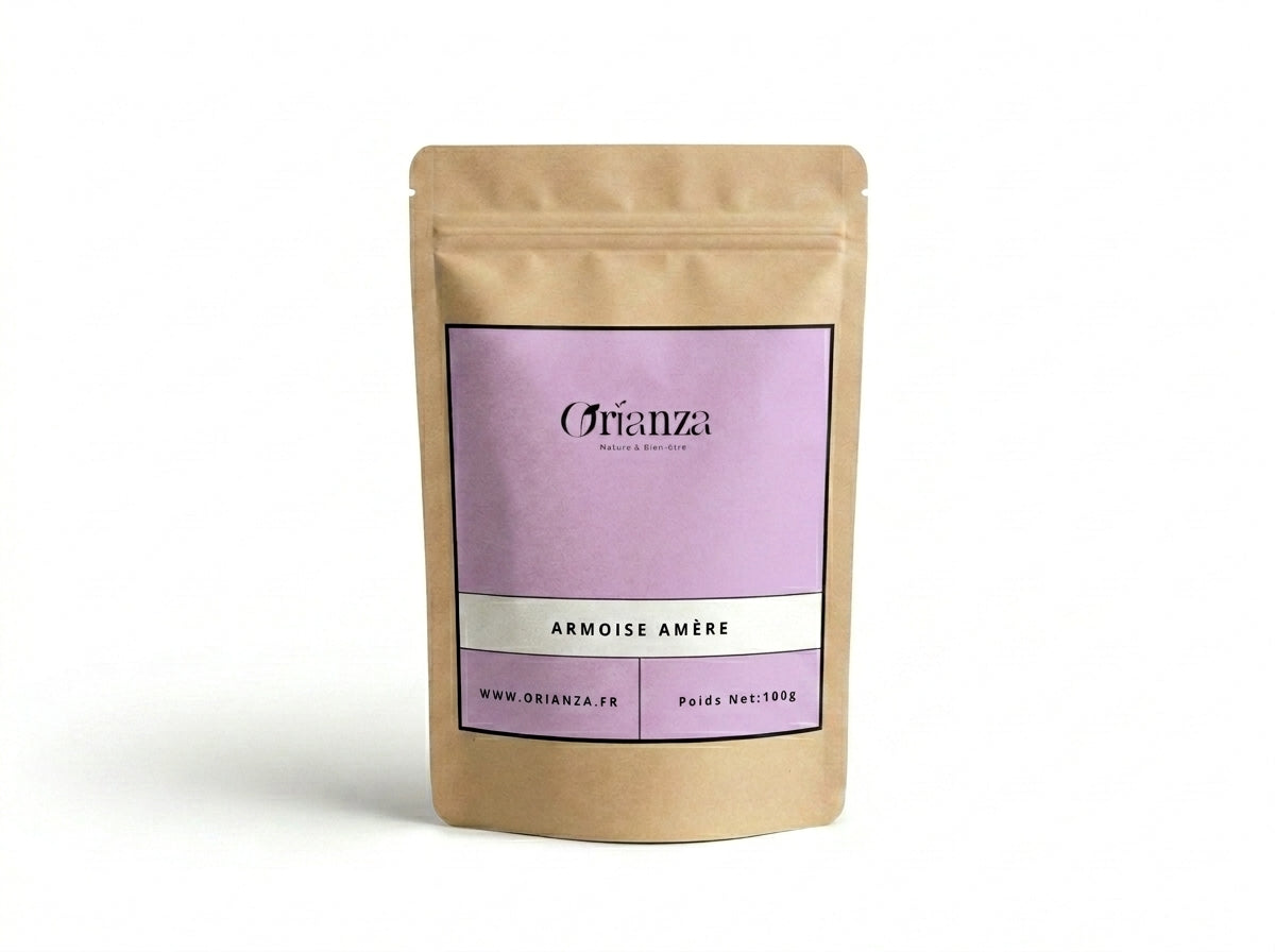 Sachet kraft d'Armoise Amère (Chih) de la marque Orianza, emballage hermétique protégeant les principes actifs de la plante.