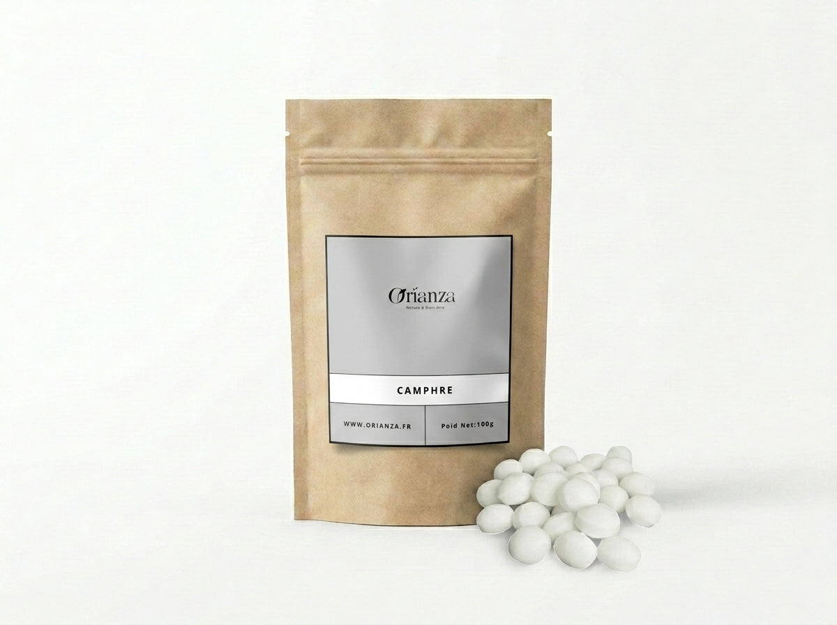 Sachet kraft de Boules de Camphre Pur Orianza Selection, protection naturelle anti-mites pour armoires et tiroirs.