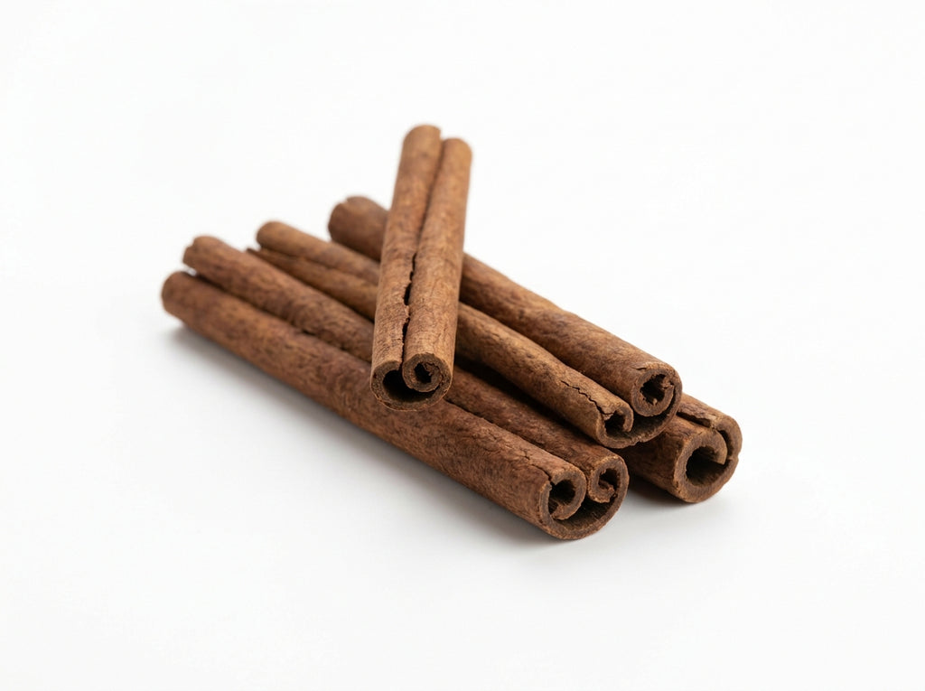Gros plan herboriste sur les rouleaux fins et multicouches de véritable cannelle de Ceylan sélectionnés par Orianza.