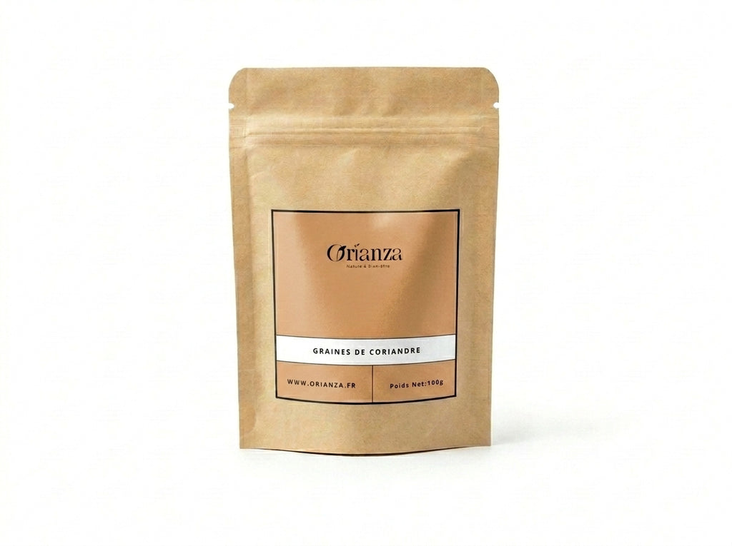 Sachet d'apothicaire de Graines de Coriandre Entières Orianza Selection, épice dorée de qualité herboristerie supérieure.