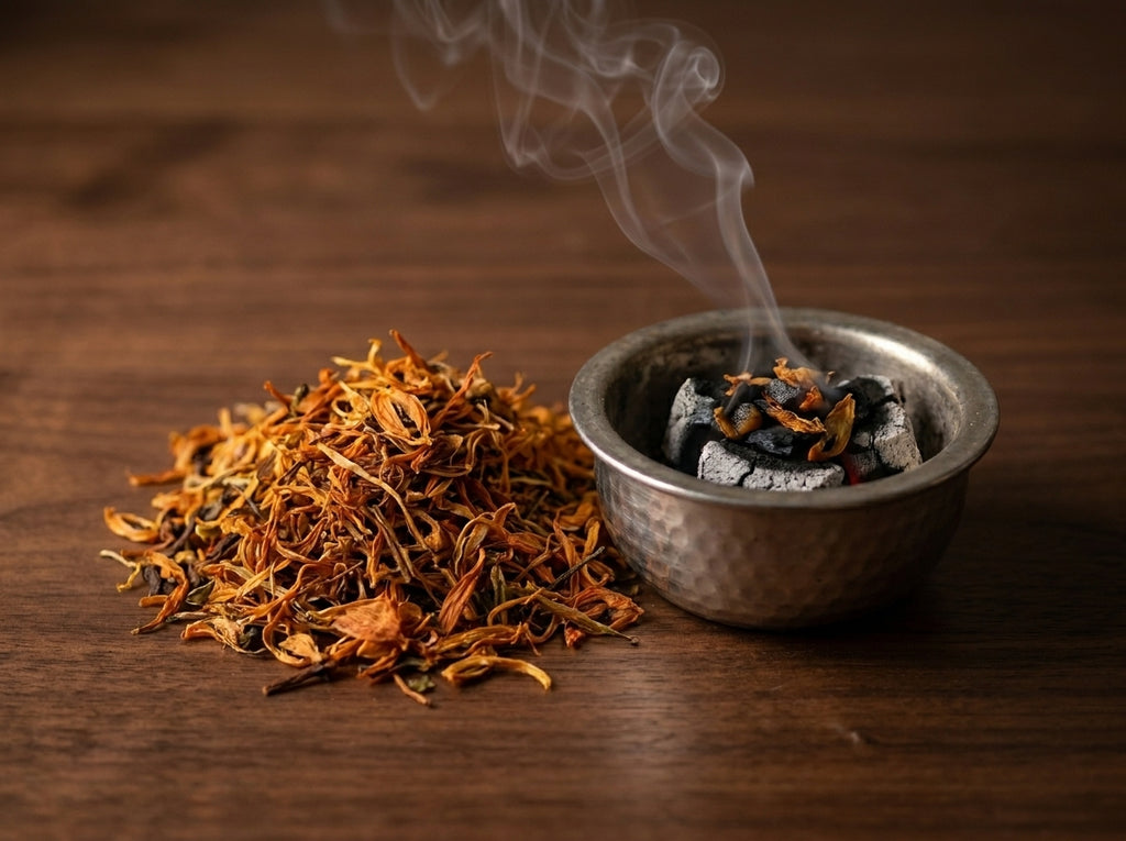 Rituel de protection et de purification avec les Graines d'Eïn El Farouj Orianza posées à côté d'une magnifique encensoir fumant sur charbon.