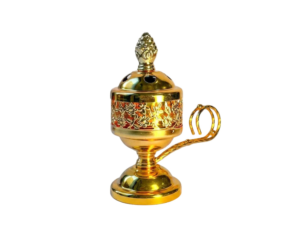 Mini encensoir doré Orianza Selection au design oriental moderne avec couvercle ciselé amovible pour bakhour.
