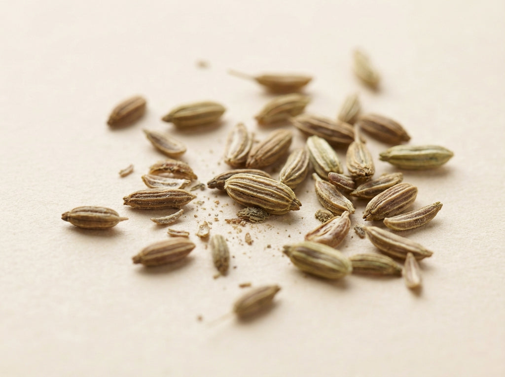 Une ambiance de cuisine saine et lumineuse en image lifestyle, mettant en scène le sachet de Graines de Fenouil Orianza posé de façon nette et claire au centre d'une table de préparation.