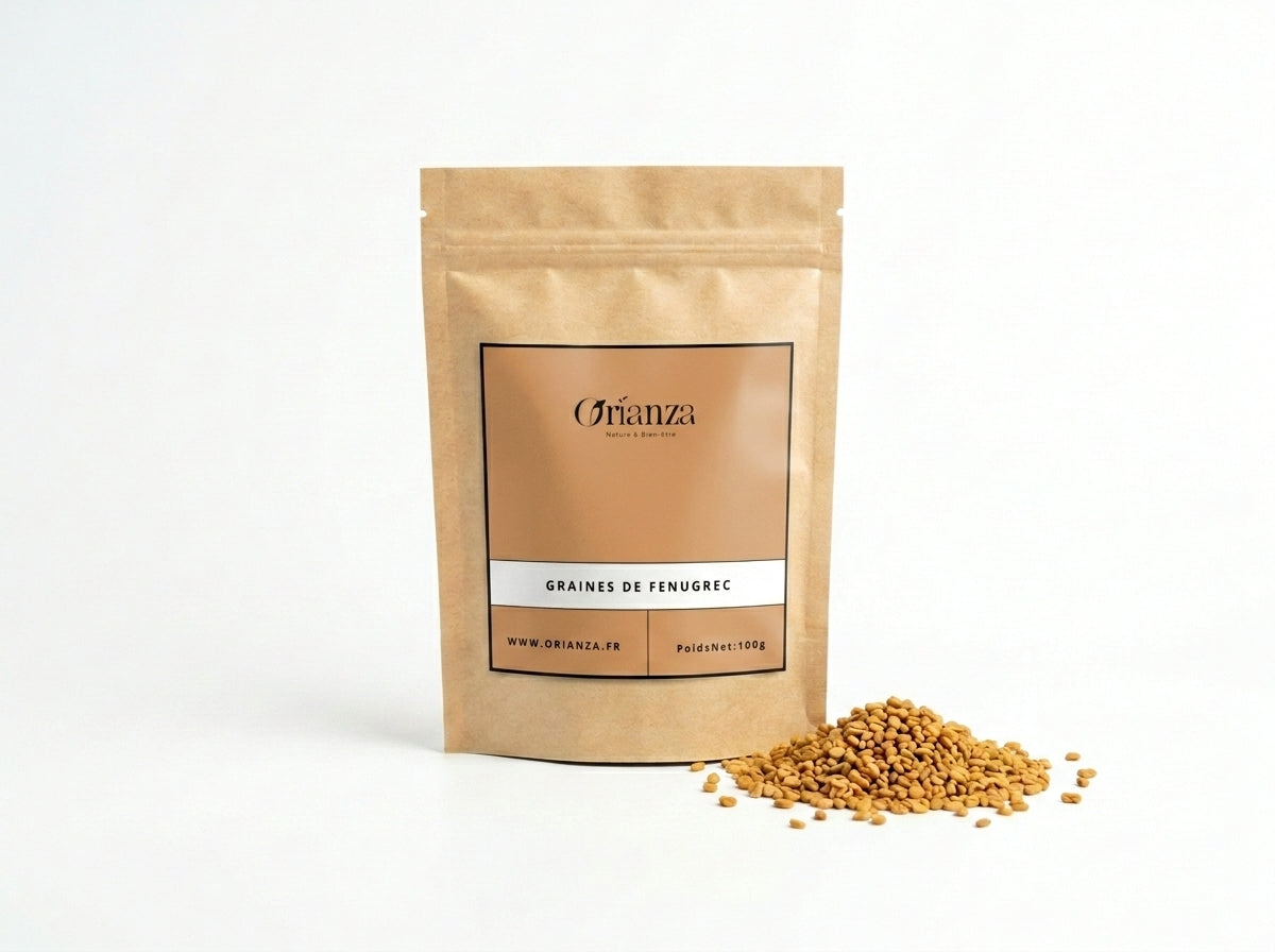 Sachet d'apothicaire en kraft de Graines de Fenugrec Entières Orianza Selection, Helba pure pour stimuler l'appétit.