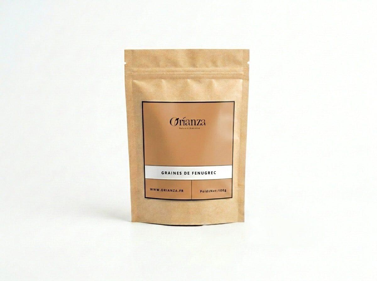 Sachet d'apothicaire en kraft de Graines de Fenugrec Entières Orianza Selection, Helba pure pour stimuler l'appétit.