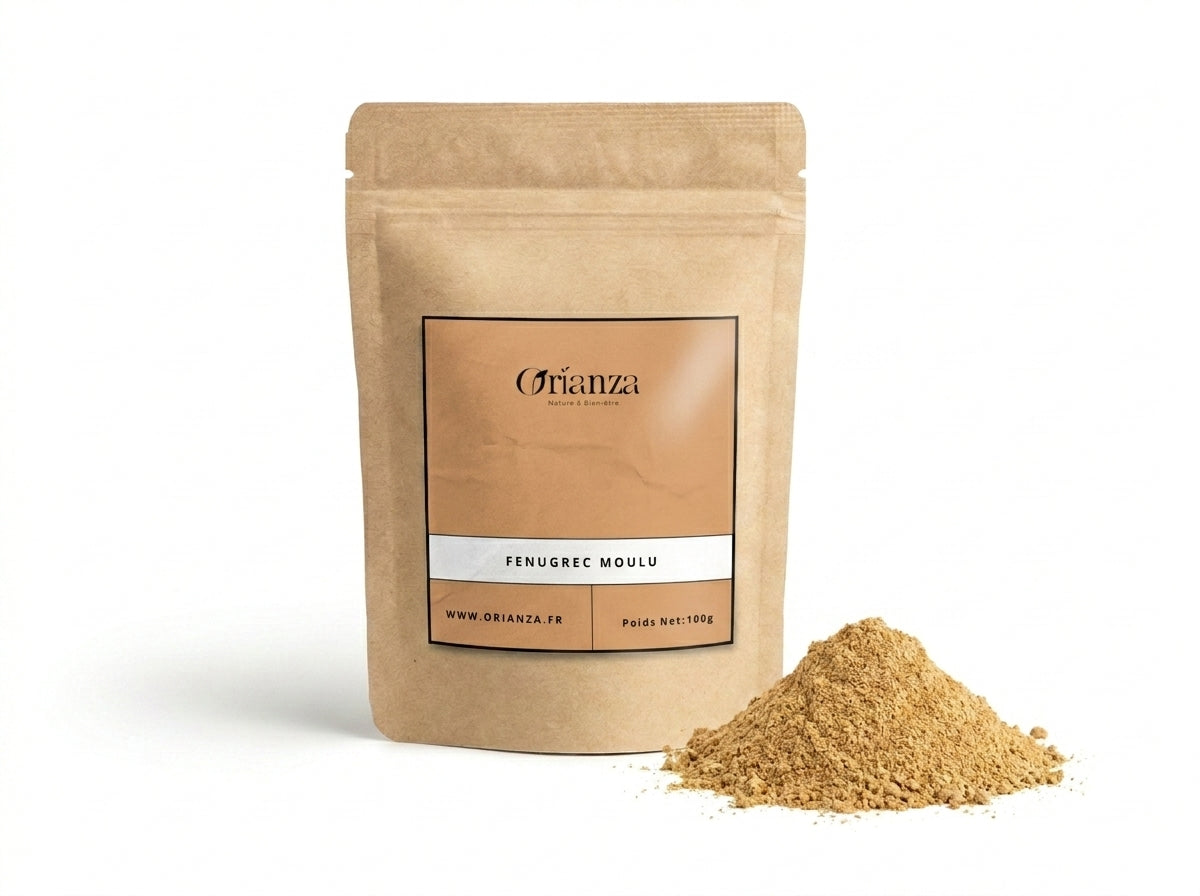 Sachet d'apothicaire en kraft de Fenugrec Moulu Pur Orianza Selection, Helba en poudre pour stimuler l'appétit.