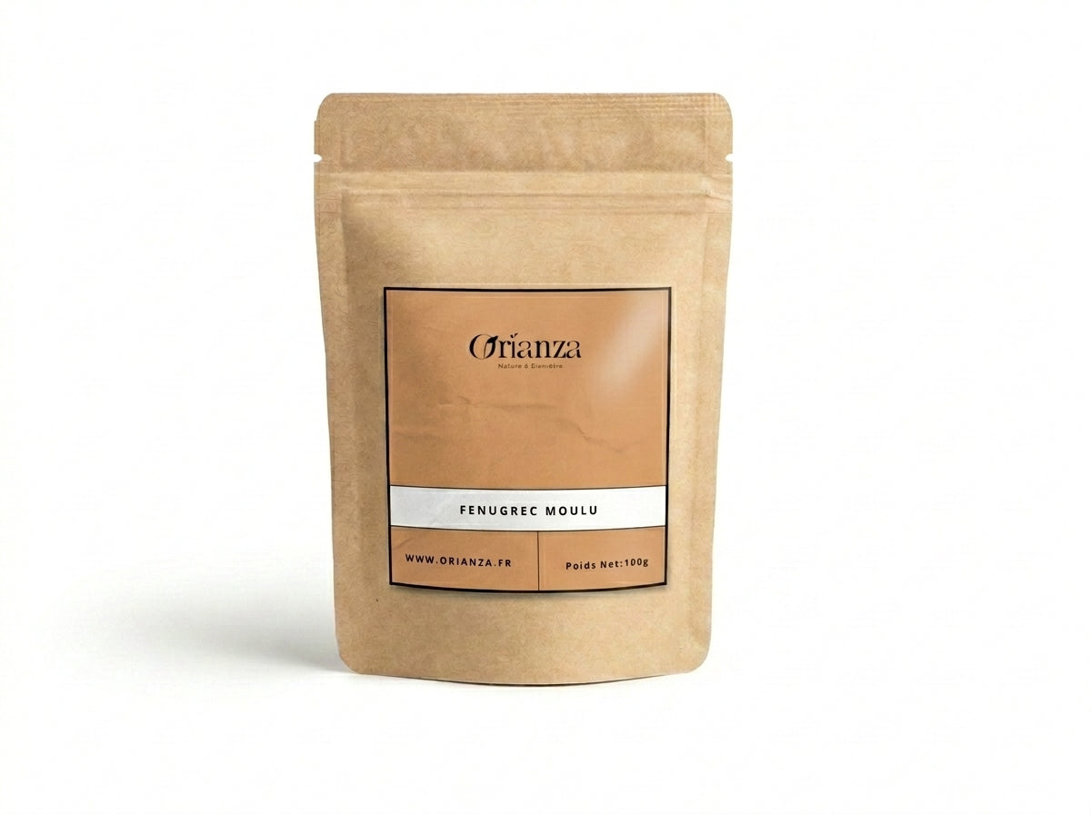 Sachet d'apothicaire en kraft de Fenugrec Moulu Pur Orianza Selection, Helba en poudre pour stimuler l'appétit.