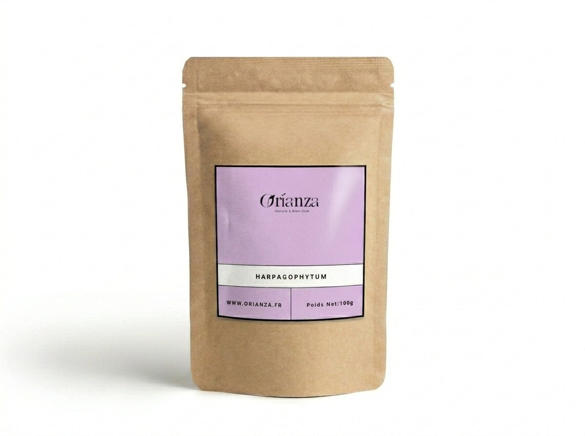 Sachet d'apothicaire en kraft de Racine d'Harpagophytum Orianza Selection, plantes pures contre les raideurs articulaires.