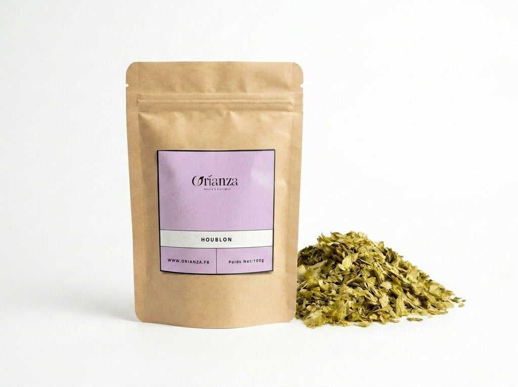 Sachet d'apothicaire en kraft de Cônes de Houblon Séchés Orianza Selection, tisane pure sommeil et ménopause.
