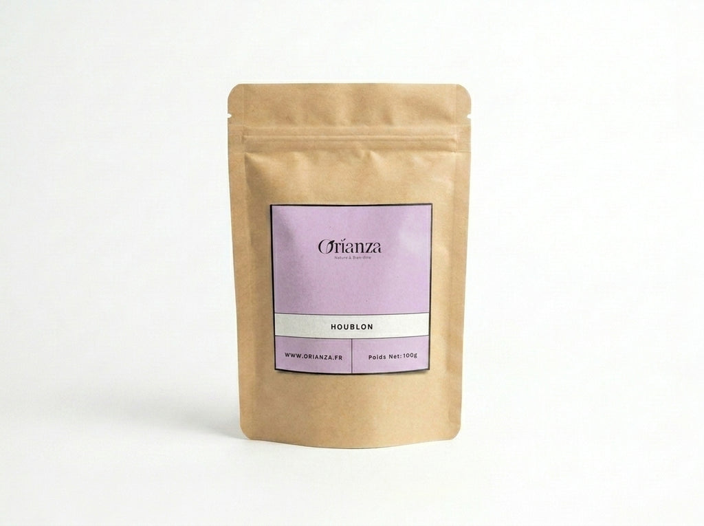 Sachet d'apothicaire en kraft de Cônes de Houblon Séchés Orianza Selection, tisane pure sommeil et ménopause.