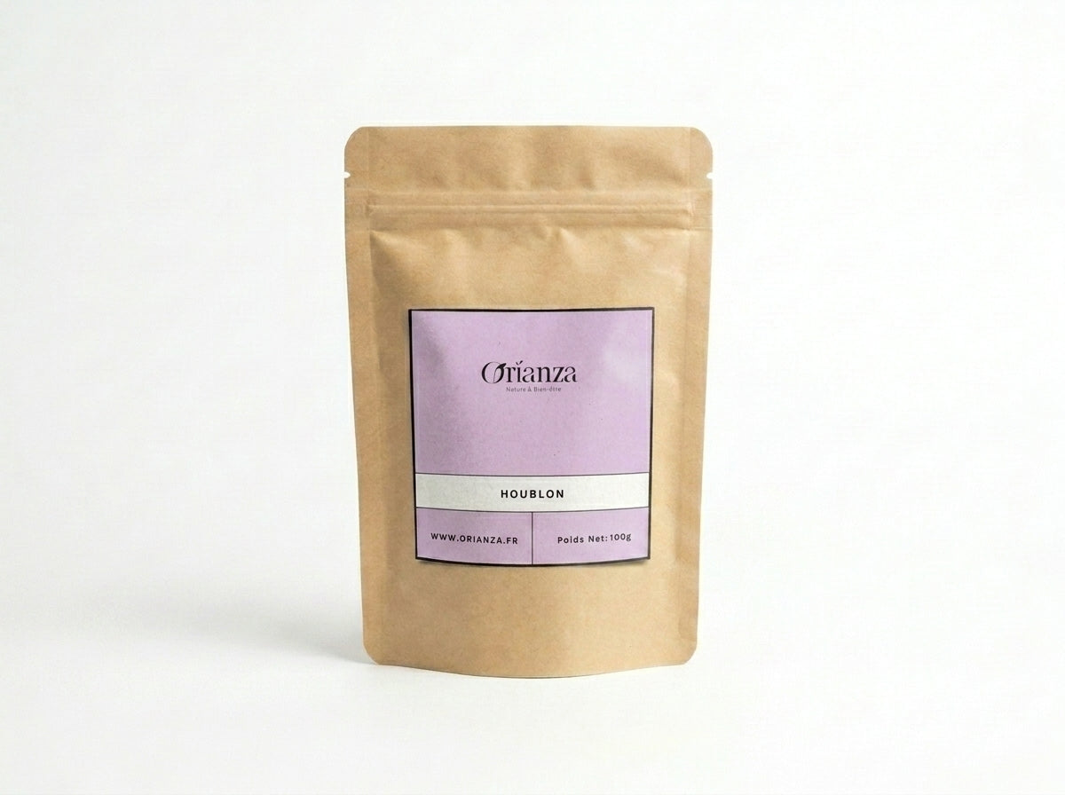 Sachet d'apothicaire en kraft de Cônes de Houblon Séchés Orianza Selection, tisane pure sommeil et ménopause.