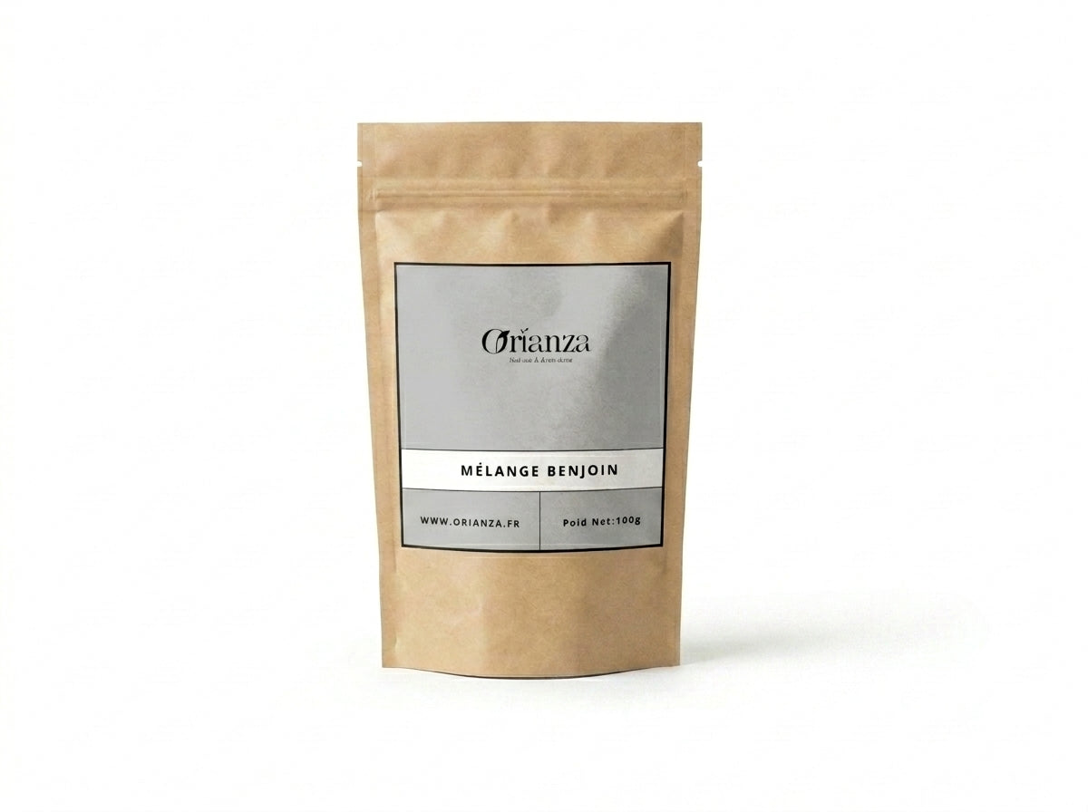 Sachet kraft de Mélange Benjoin Jaoui Mixte de la marque Orianza, emballage hermétique protégeant la richesse aromatique des résines.
