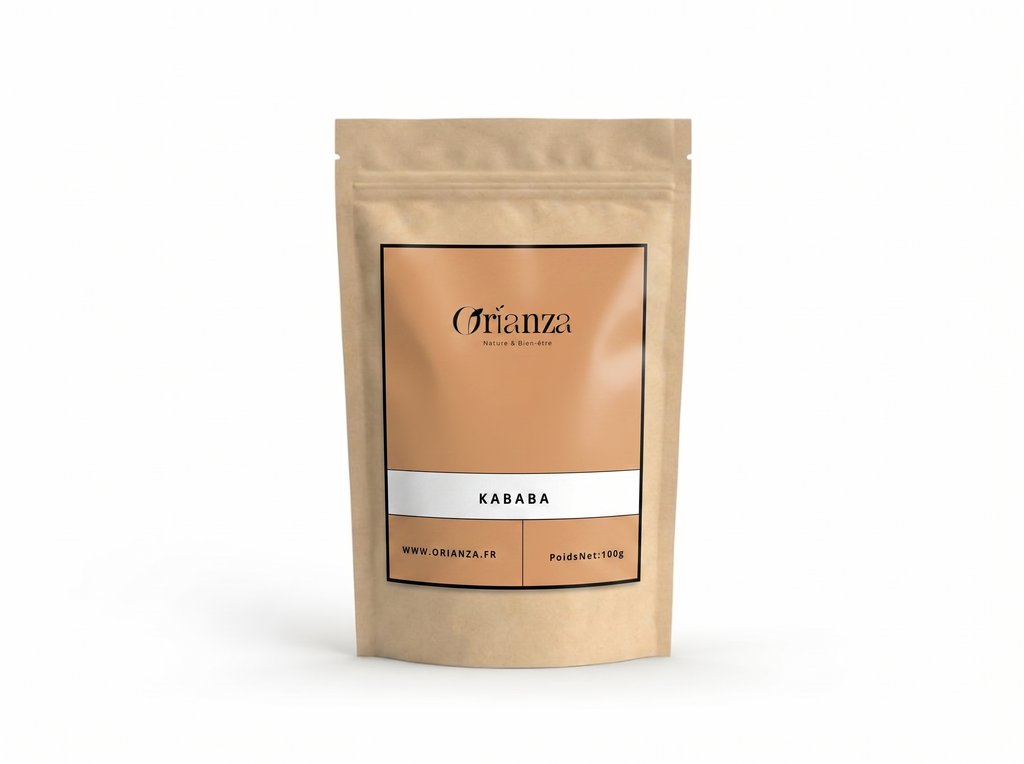 Sachet kraft de Poivre à Queue Cubèbe de la marque Orianza, emballage hermétique de haute protection préservant la fraîcheur de l'épice.