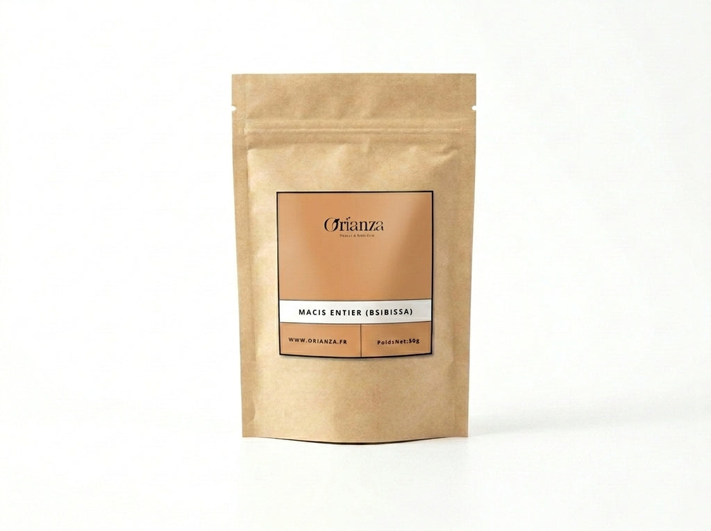 Sachet d'apothicaire en kraft de Macis Entier Orianza Selection, Bsibissa pure ou fleur de muscade pour digestion.