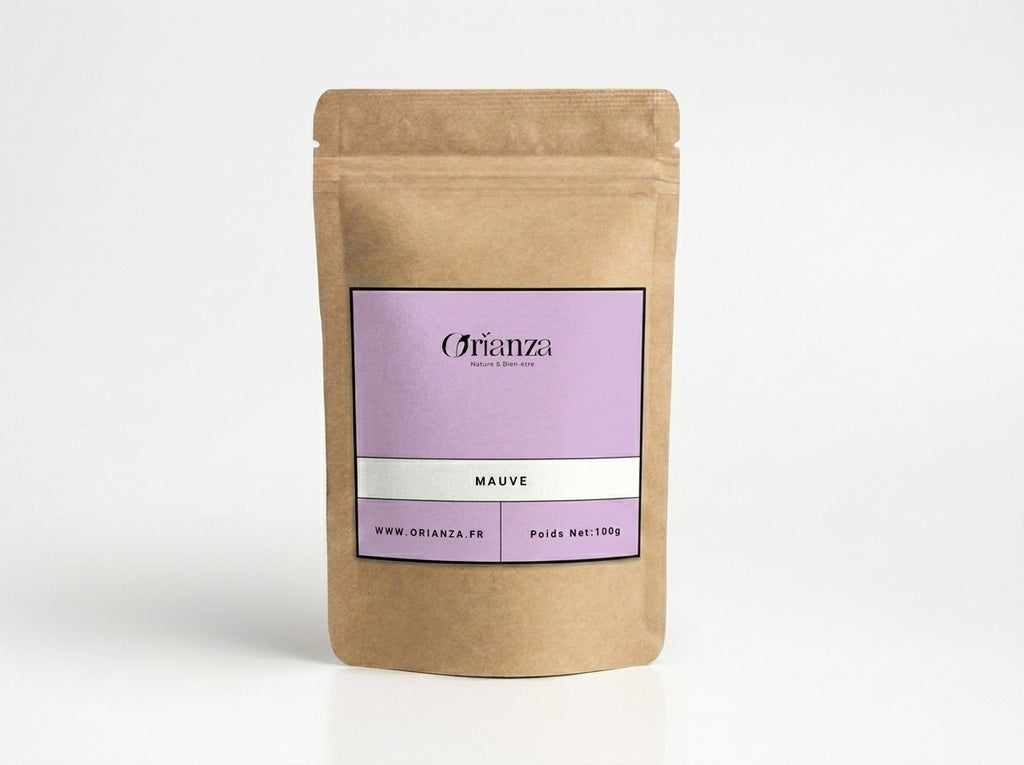 Sachet d'apothicaire en kraft de Fleurs de Mauve Entières Orianza Selection, tisane pure pour le confort de la gorge.