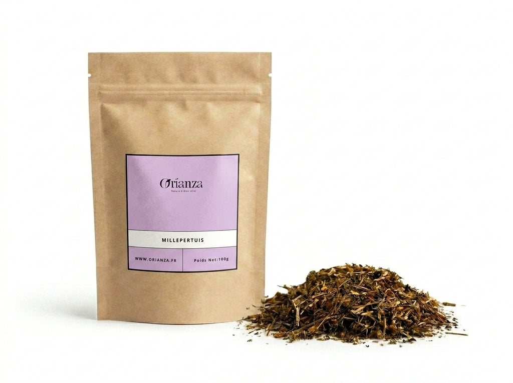 Sachet d'apothicaire en kraft de Millepertuis Sommités Fleuries Orianza Selection, tisane pure équilibre moral.