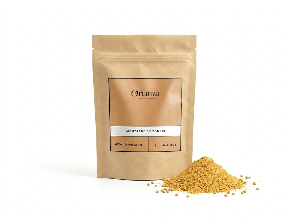 Sachet d'apothicaire en kraft de Moutarde en Poudre Pure Orianza Selection, texture fine jaune pour sauces.