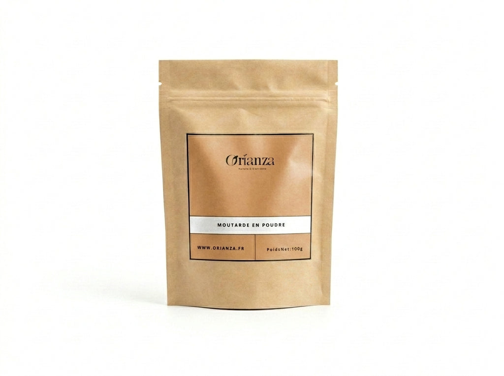 Sachet d'apothicaire en kraft de Moutarde en Poudre Pure Orianza Selection, texture fine jaune pour sauces.