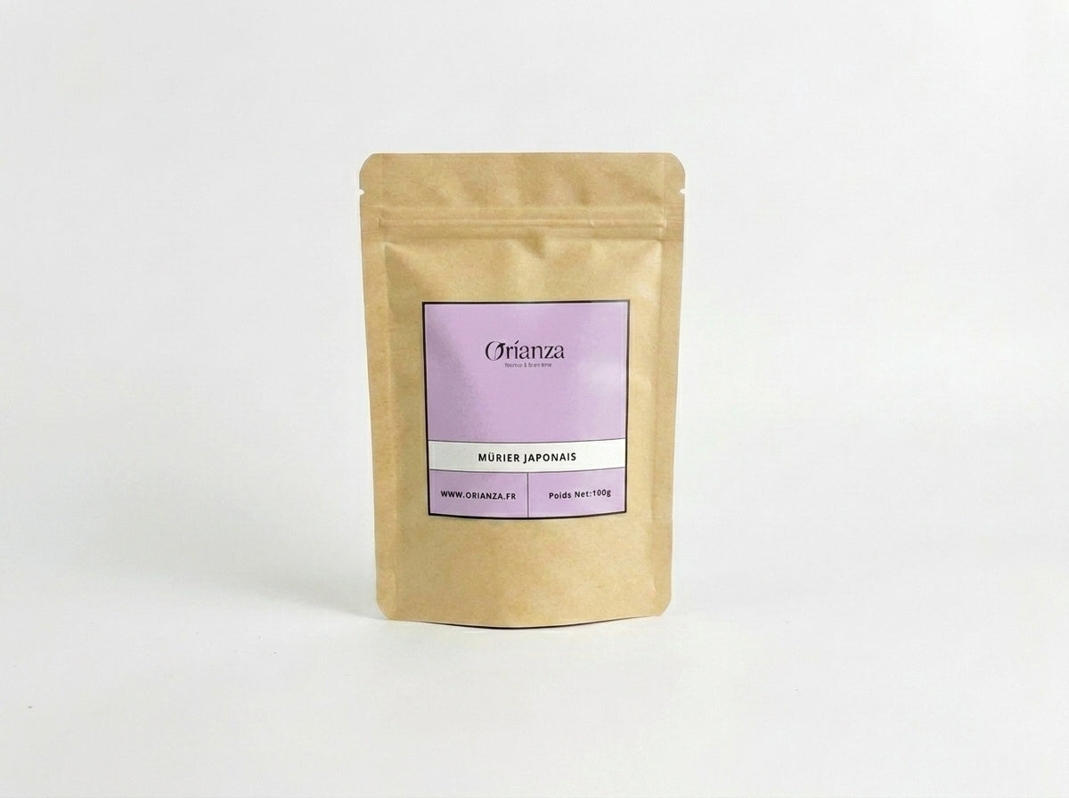 Sachet kraft de Feuilles de Mûrier Blanc Orianza Selection, infusion naturelle pour l'équilibre de la glycémie.
