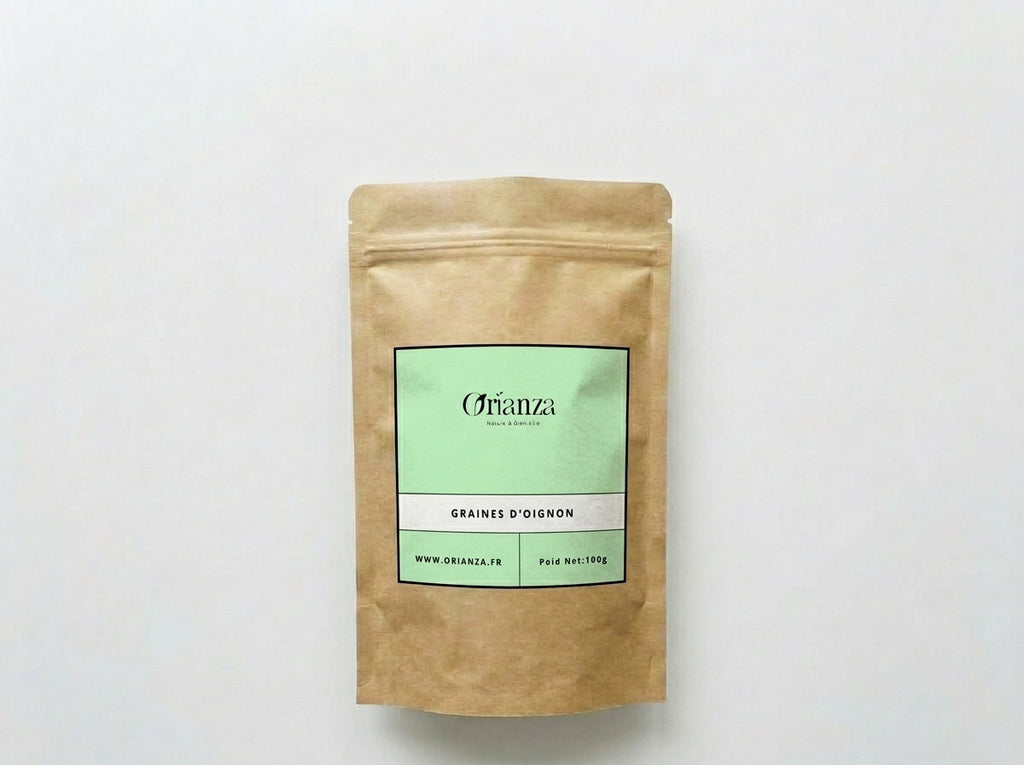 Sachet d'apothicaire en kraft de Graines d'Oignon Orianza Selection, Zriaat El Bssal pure pour la pousse des cheveux.