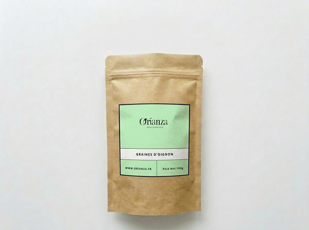 Sachet d'apothicaire en kraft de Graines d'Oignon Orianza Selection, Zriaat El Bssal pure pour la pousse des cheveux.