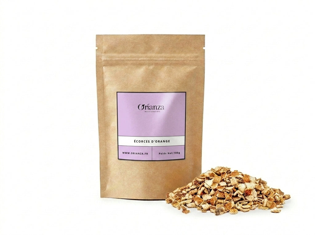 Sachet d'apothicaire en kraft d'Écorces d'Orange Séchées Orianza Selection, zestes purs pour cuisine et infusion détox.