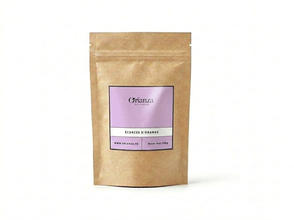 Sachet d'apothicaire en kraft d'Écorces d'Orange Séchées Orianza Selection, zestes purs pour cuisine et infusion détox.