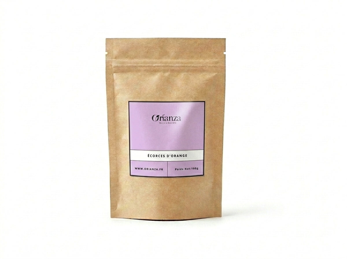 Sachet d'apothicaire en kraft d'Écorces d'Orange Séchées Orianza Selection, zestes purs pour cuisine et infusion détox.