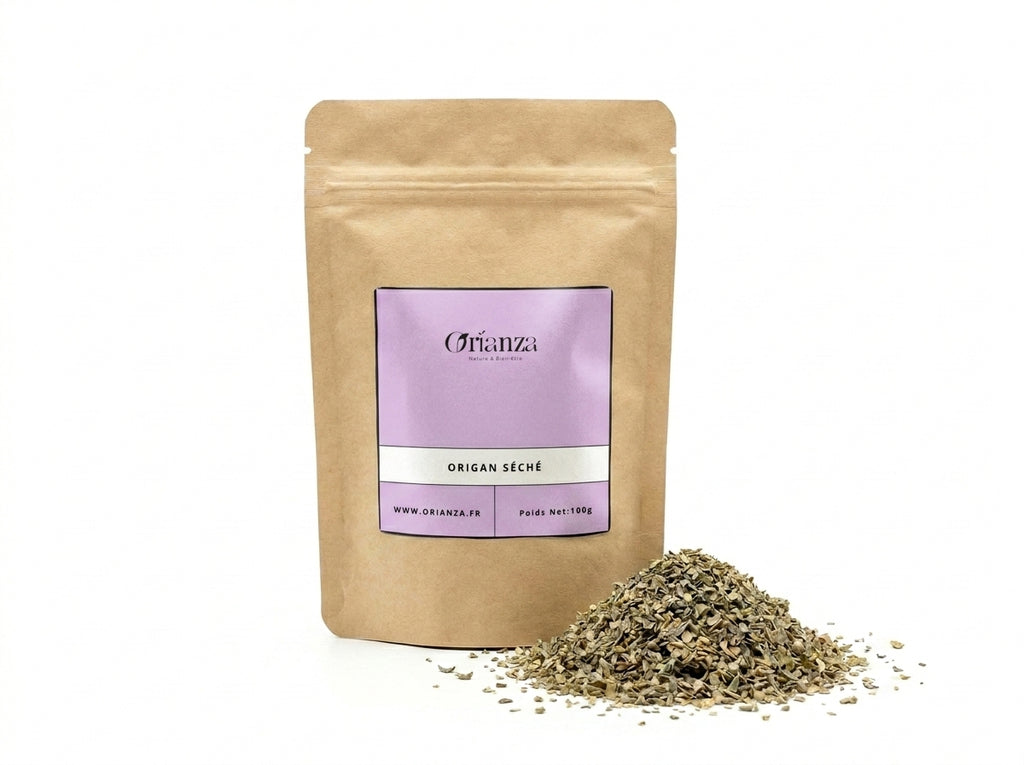 Sachet kraft d'Origan Séché Orianza Selection, herbe aromatique pure de qualité herboristerie supérieure.