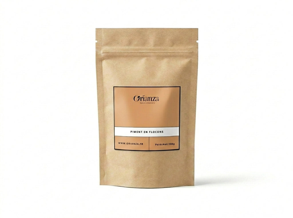 Sachet d'apothicaire de Piment en Flocons Orianza Selection, éclats concassés rouge profond pour assaisonnement.