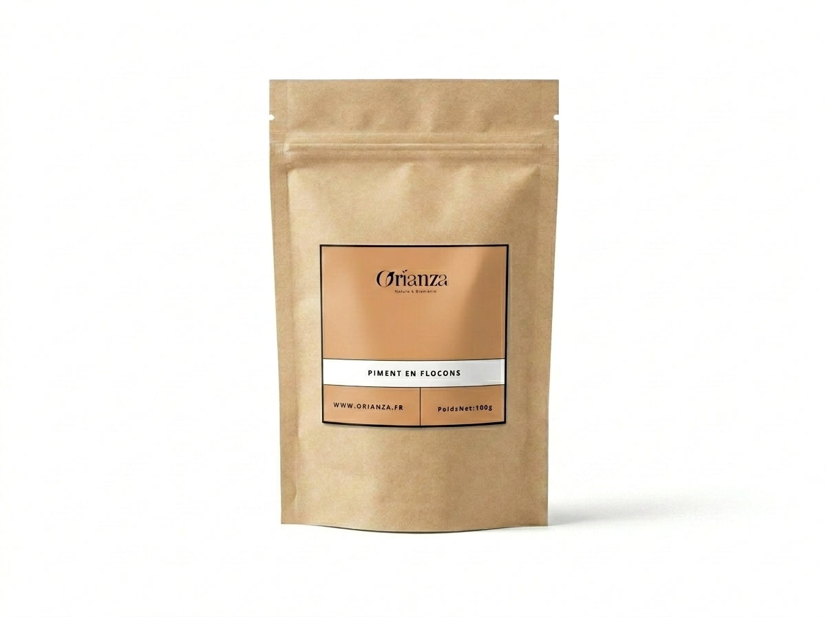 Sachet d'apothicaire de Piment en Flocons Orianza Selection, éclats concassés rouge profond pour assaisonnement.