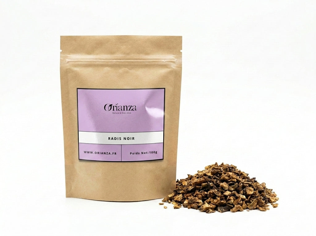 Sachet d'apothicaire en kraft de Racine de Radis Noir Coupée Orianza Selection, tisane détox foie et digestion.