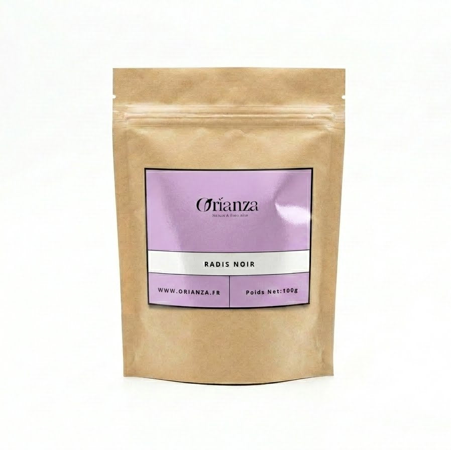 Sachet d'apothicaire en kraft de Racine de Radis Noir Coupée Orianza Selection, tisane détox foie et digestion.
