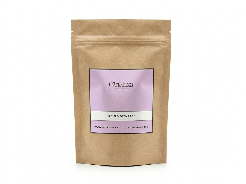 Sachet d'apothicaire en kraft de Reine des Prés Orianza Selection, sommités fleuries pures pour le confort articulaire et musculaire.