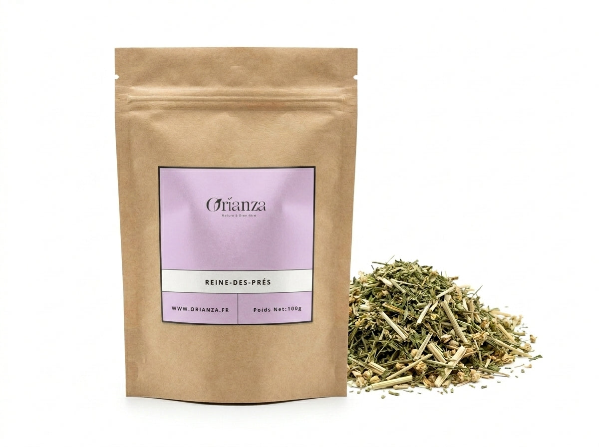 Sachet d'apothicaire en kraft de Reine des Prés Orianza Selection, sommités fleuries pures pour le confort articulaire et musculaire.