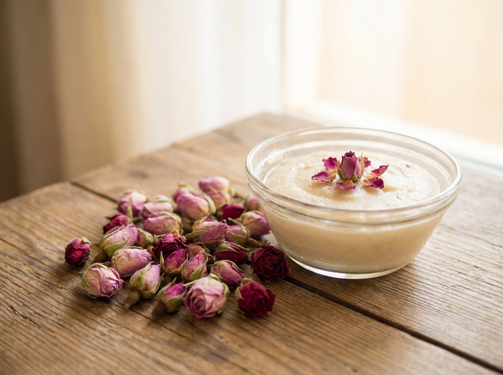 Pâtisseries fines et macarons de créateur décorés de boutons de rose séchés d'Orianza pour une touche poétique.