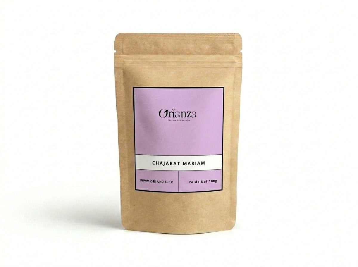 Sachet kraft de Rose de Jéricho (Chajarat Mariam) de la marque Orianza, emballage étanche préservant les vertus de la plante.