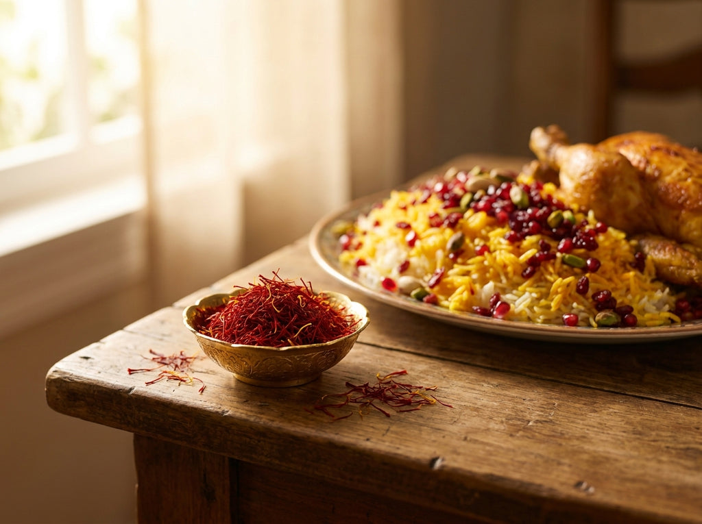 Plat principal de riz biryani au poulet parfumé au safran Orianza