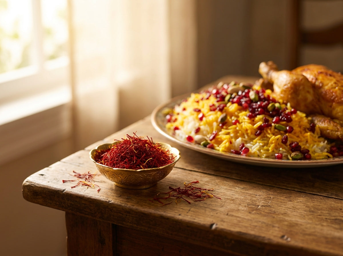 Plat principal de riz biryani au poulet parfumé au safran Orianza