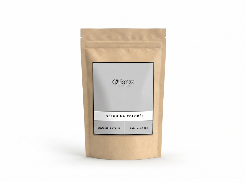 Sachet kraft de Serghina Parfumée de la marque Orianza, emballage hermétique protégeant l'imprégnation des parfums traditionnels.