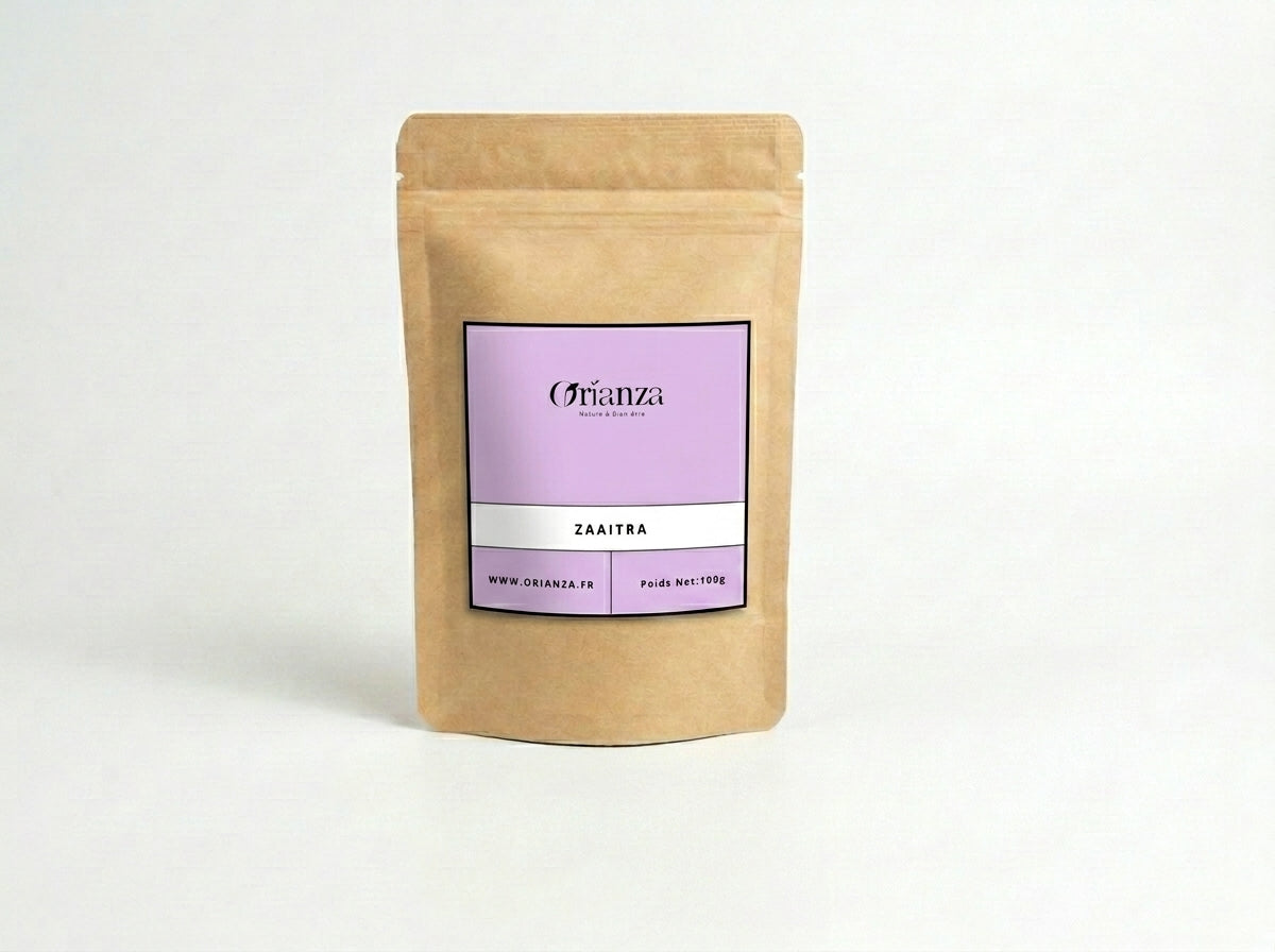 Sachet kraft de Serpolet Sauvage (Zaaitra) de la marque Orianza, emballage hermétique préservant les arômes.