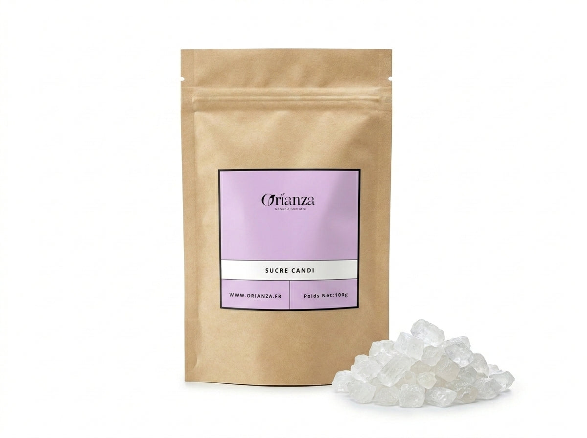 Sachet d'apothicaire en kraft de Sucre Candi Pur Cristallisé Orianza Selection, cristaux naturels pour thés et infusions.